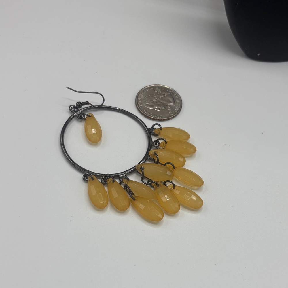 Yellow Teardrop Hoop Dangle Earrings - Unbranded - Picture 2 of 2
